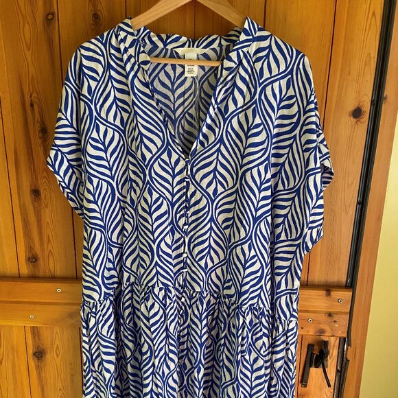 H&M Blue and White Flowy Dress, Size L - Picture 2 of 5